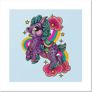 Vintage cute pony rainbow designs Posters and Art